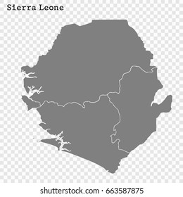 High quality map of Sierra Leone with borders of the regions or counties 