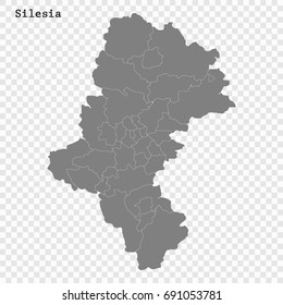 High Quality map of Silesia is a Voivodeship of Poland with borders of the powiats