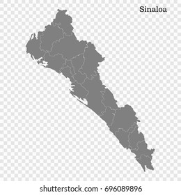 Mapa de alta calidad de Sinaloa es un estado de México, con fronteras de las municipalidades