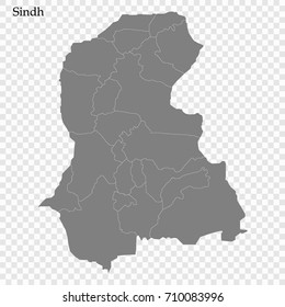 High Quality map of Sindh is a province of Pakistan, with borders of the divisions