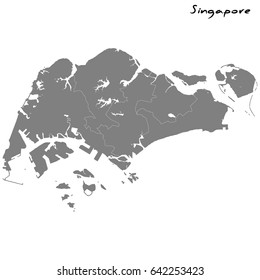 High quality map of Singapore with borders of the regions