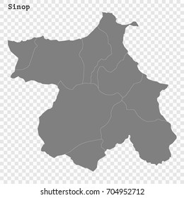 High Quality map of Sinop is a province of Turkey, with borders of the Districts