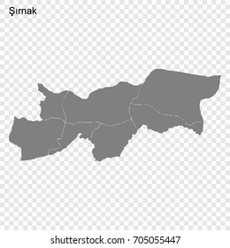 High Quality map of Sirnak is a province of Turkey, with borders of the Districts