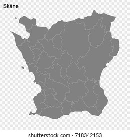 High Quality map of Skane is a county of Sweden, with borders of the Municipalities