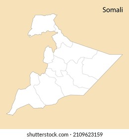 High Quality map of Somali is a region of Ethiopia, with borders of the districts
