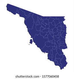 High Quality map of Sonora is a state of Mexico, with borders of the municipalities