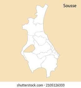 Mapa de alta calidad de Sousse es una región de Túnez, con fronteras de distritos