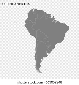 High quality map of South America with borders of the countries