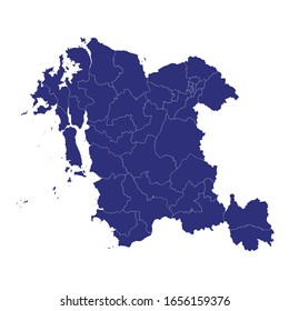 High Quality map of South Chungcheong province is a region of South Korea, with borders of the counties