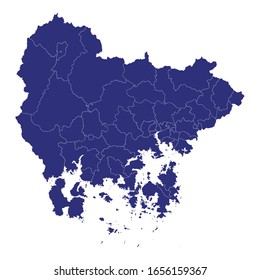 High Quality map of South Gyeongsang province is a region of South Korea, with borders of the counties