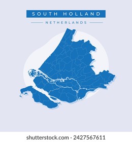 High Quality map of South Holland is a province of Netherlands, with borders of the Municipalities