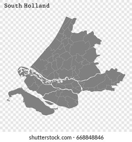 High Quality Map Of South Holland Is A Province Of Netherlands, With Borders Of The Municipalities