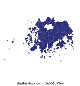 High Quality map of South Jeolla province is a region of South Korea, with borders of the counties