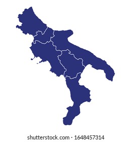 High Quality map of South is a macroregion of Italy, with borders of the regions