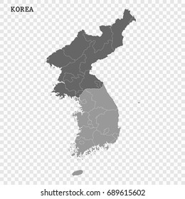 High quality map of South and North Korea with borders of the regions