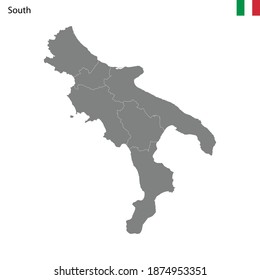 High Quality map South region of Italy, with borders of the provinces