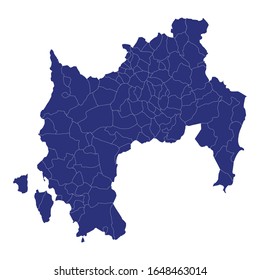 High Quality map of South Sardinia is a province of Italy, with borders of the municipalities