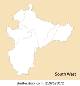 High Quality Map Of South West Is A Region Of Ethiopia, With Borders Of The Districts