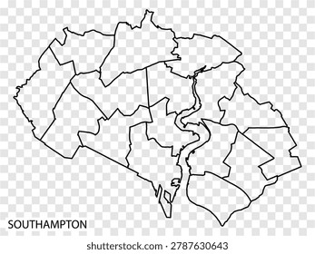 High Quality map of Southampton is a city of Scotland, with borders of the districts. Map of Southampton for your web site design, app, UI. United Kingdom. EPS10.