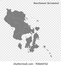 High Quality map of Southeast Sulawesi is a province of Indonesia, with borders of the regency