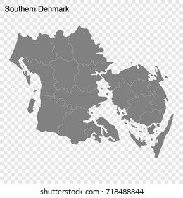 High Quality map of Southern Denmark is a region of Denmark, with borders of the municipalities