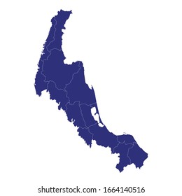 High Quality map of Southern region of Thailand, with borders of provinces