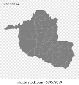 High Quality map of Rondônia is a state of Brazil, with borders of the municipalities