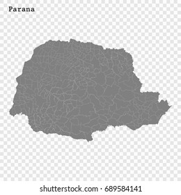 High Quality map of Paraná is a state of Brazil, with borders of the municipalities