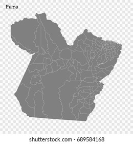 High Quality map of Pará is a state of Brazil, with borders of the municipalities