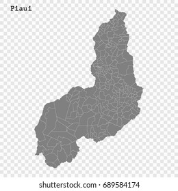 High Quality map of Piauí is a state of Brazil, with borders of the municipalities