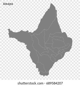 High Quality map of Amapá is a state of Brazil, with borders of the municipalities