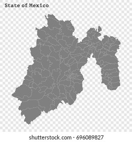 High Quality map of México is a state of Mexico, with borders of the municipalities