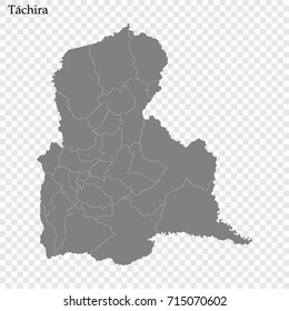 High Quality map of Táchira is a state of Venezuela, with borders of the municipalities