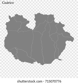 High Quality map of Guárico is a state of Venezuela, with borders of the municipalities
