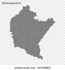 High Quality map of Subcarpathia is a Voivodeship of Poland with borders of the powiats