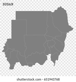 High quality map of Sudan with borders of the regions or counties