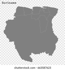 High quality map of Suriname with borders of the regions or counties 