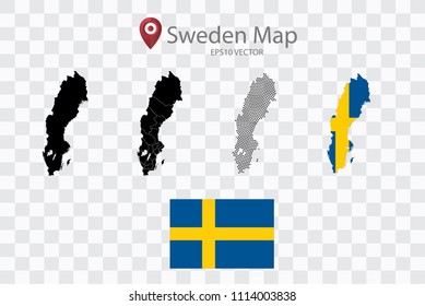 High quality map of Sweden with black dots and ,and Flag map, on transparent background.Vector eps 10