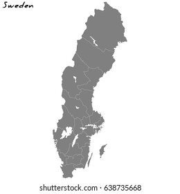 High quality map of Sweden with borders of the regions