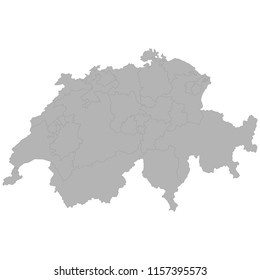 High quality map of Switzerland with borders of the regions on white background