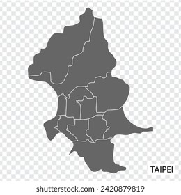 High Quality map of Taipei is a capital Taiwan, with borders of the districts. Map of Taipei for your web site design, app, UI. EPS10.