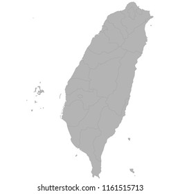 High quality map of Taiwan with borders of the regions on white background