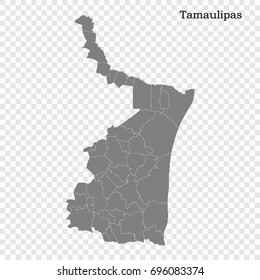 High Quality map of Tamaulipas is a state of Mexico, with borders of the municipalities