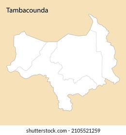 High Quality map of Tambacounda is a region of Senegal, with borders of the districts