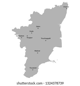 High Quality map of Tamil Nadu is a state of India. With main cities location