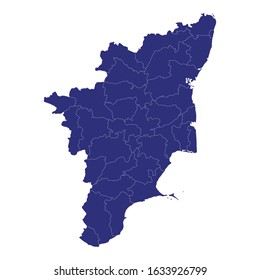 High Quality map of Tamil Nadu is a state of India, with borders of the divisions