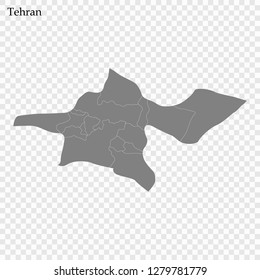 High Quality map of Tehran is  province of Iran, with borders of the municipalities