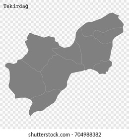 High Quality map of Tekirdag is a province of Turkey, with borders of the Districts