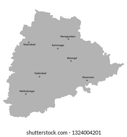 High Quality map of Telangana is a state of India. With main cities location