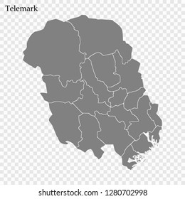 High Quality map of Telemark County of Norway, with borders of municipality